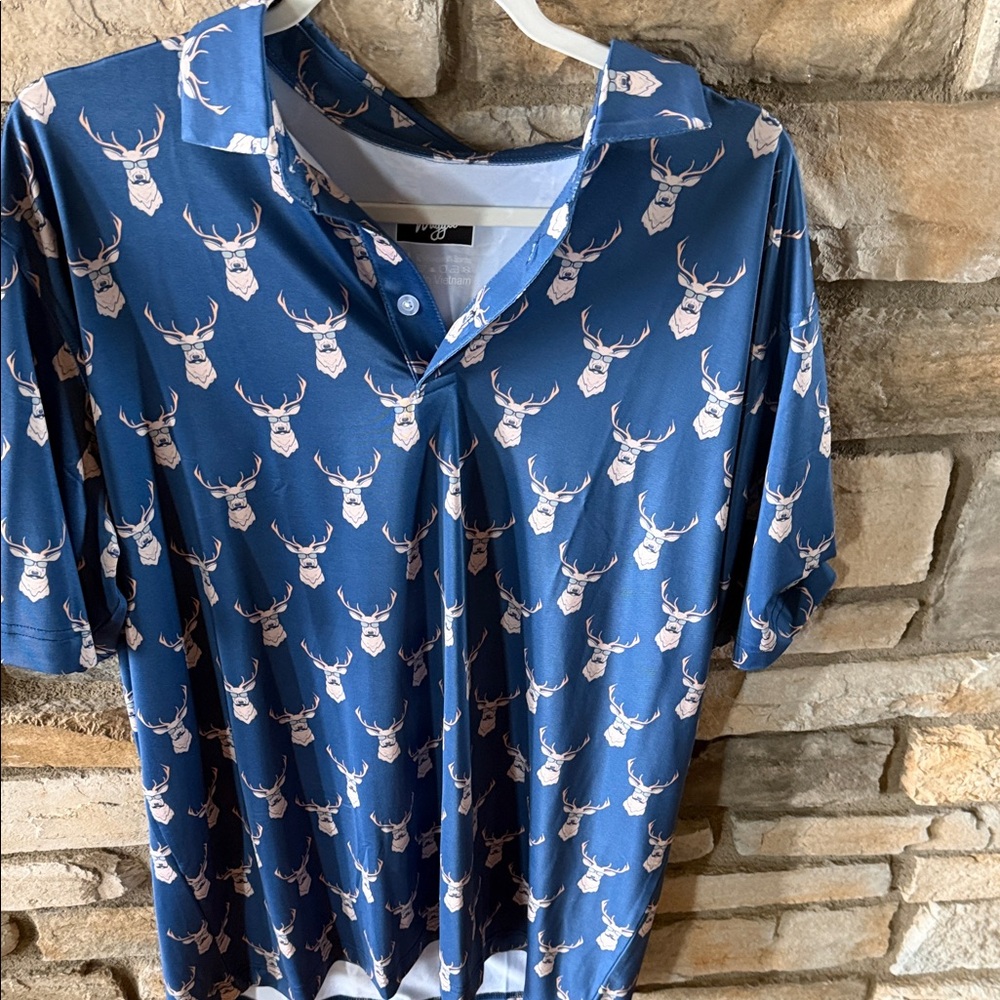 Blue Stag Print Polo Shirt